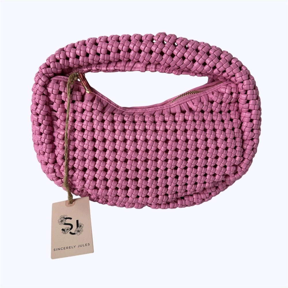 Sincerely Jules Bright Pink Woven Small Handbag Shoulder Bag Feminine Summer NEW